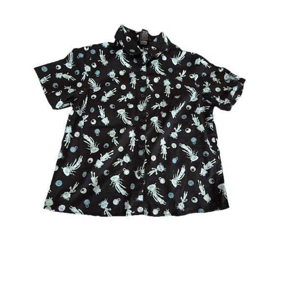Coraline Ghost Children Print Button Front Cotton Blouse Top Sz Small Hot Topic - Picture 1 of 3